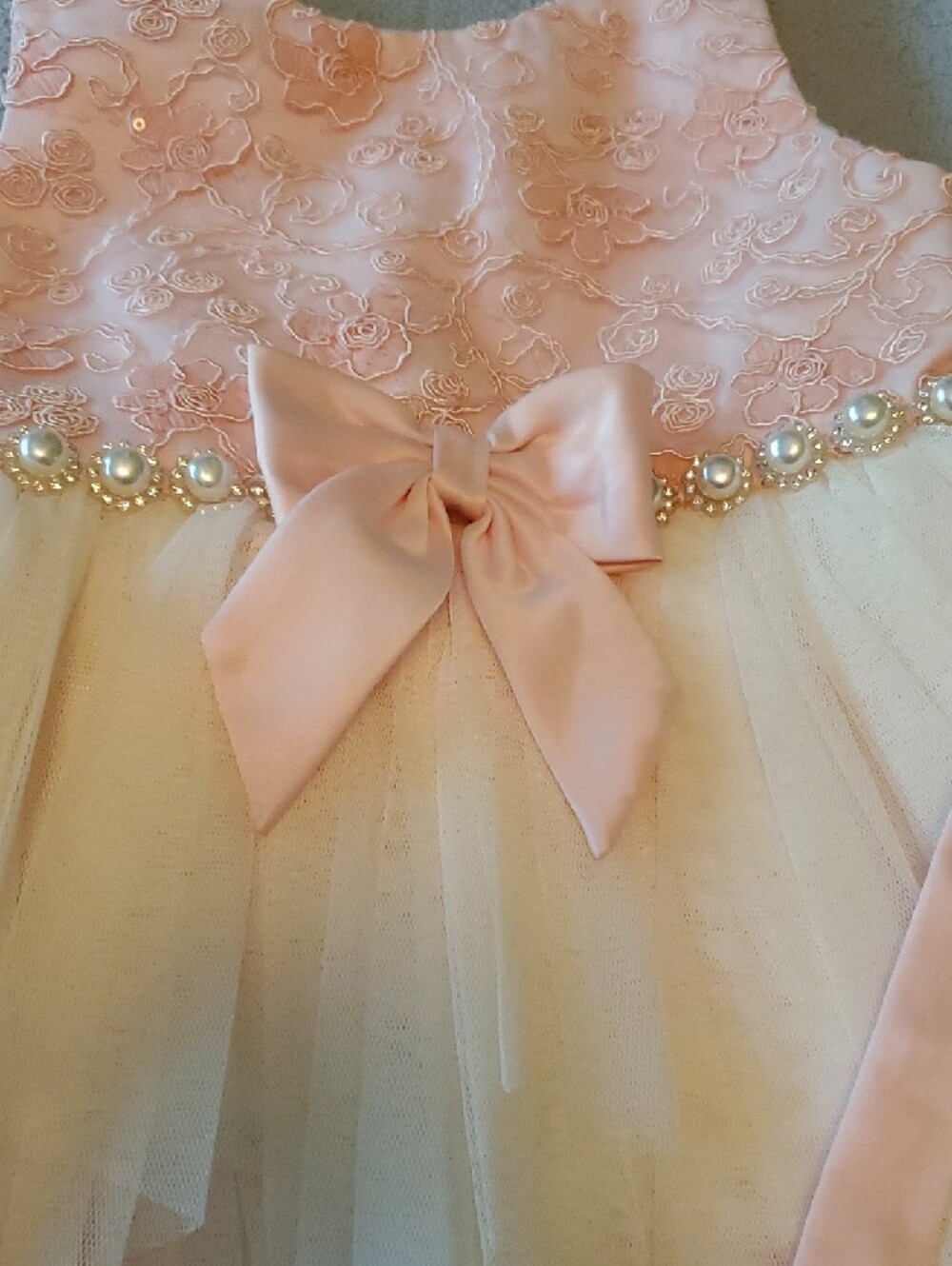 Pink Tulle Layered Girls' Dress with Bow - Picture 3 of 6